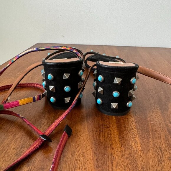 Valentino Rockstud  Multicolored Accents Black Suede Sandals - Picture 6 of 12